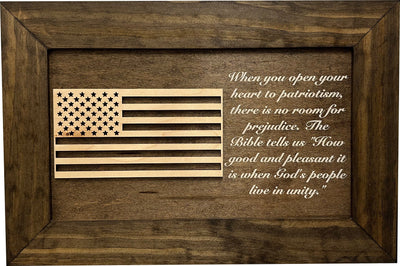 American Flag & Patriotism Decorative & Secure Wall-Mounted Gun Cabinet (Jacobean & Natural) Armadillo Safe and Vault