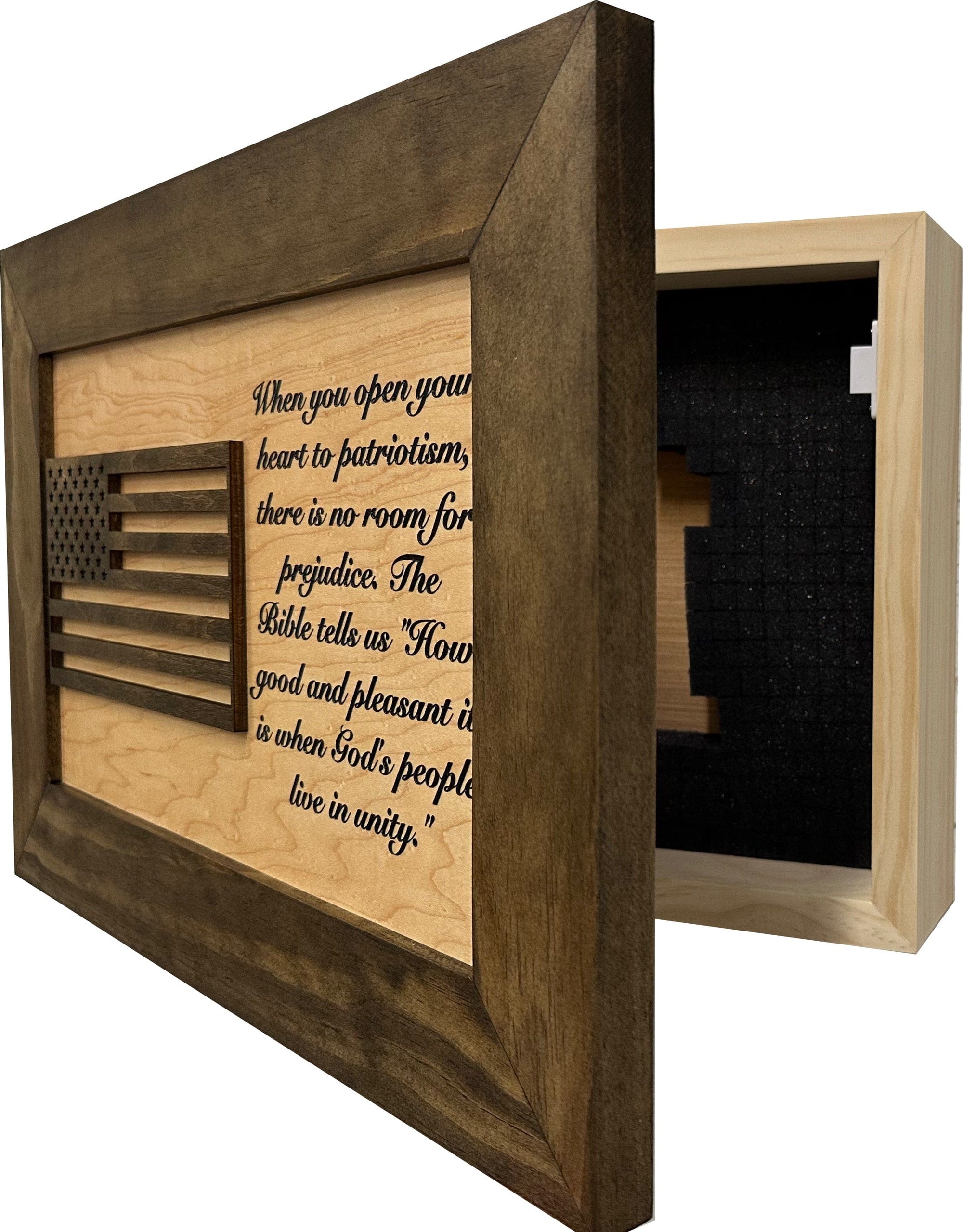 American Flag & Patriotism Decorative & Secure Wall-Mounted Gun Cabinet (Jacobean & Natural) Armadillo Safe and Vault