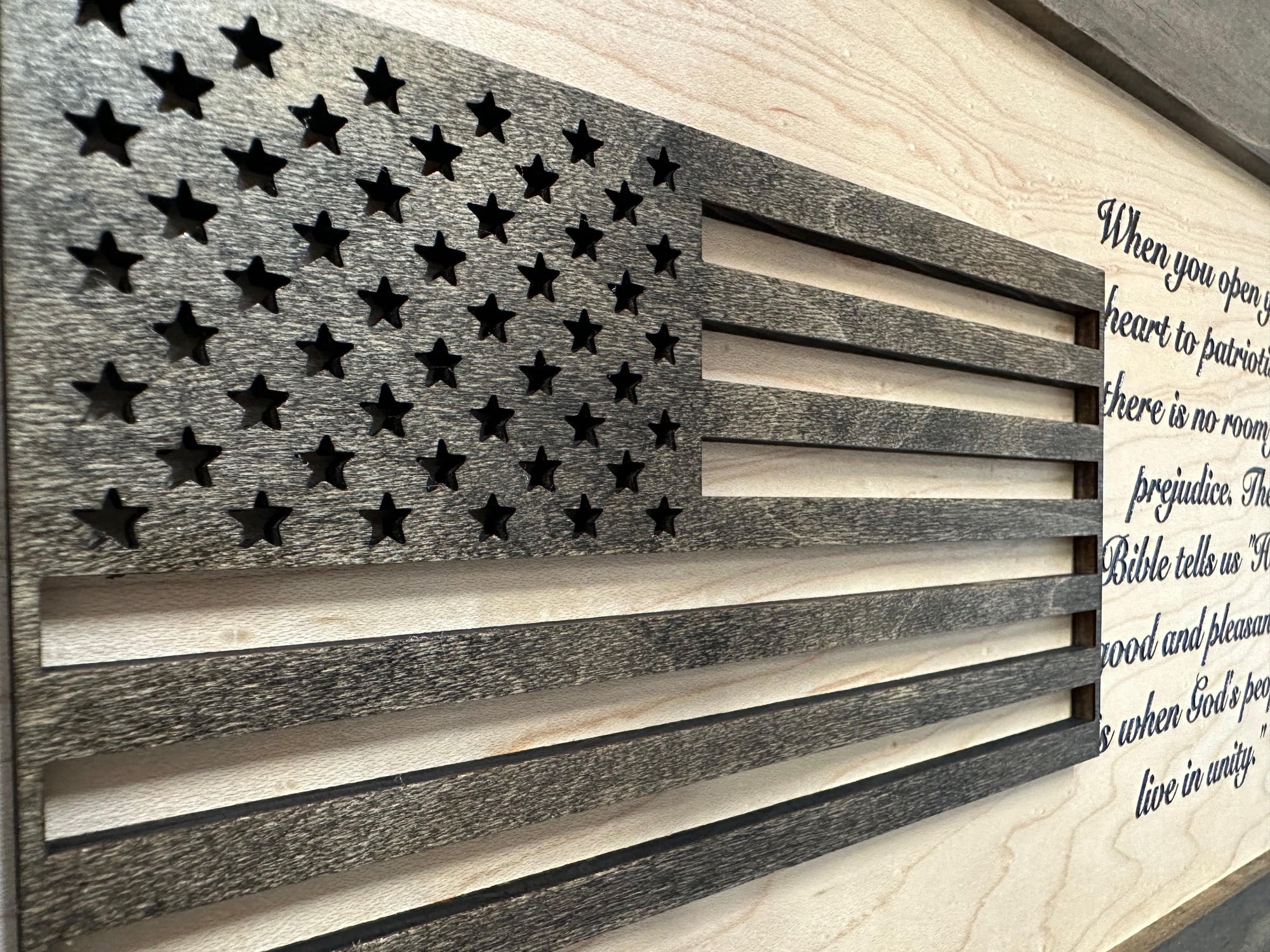American Flag & Patriotism Decorative & Secure Wall-Mounted Gun Cabinet (Jacobean & Natural) Armadillo Safe and Vault