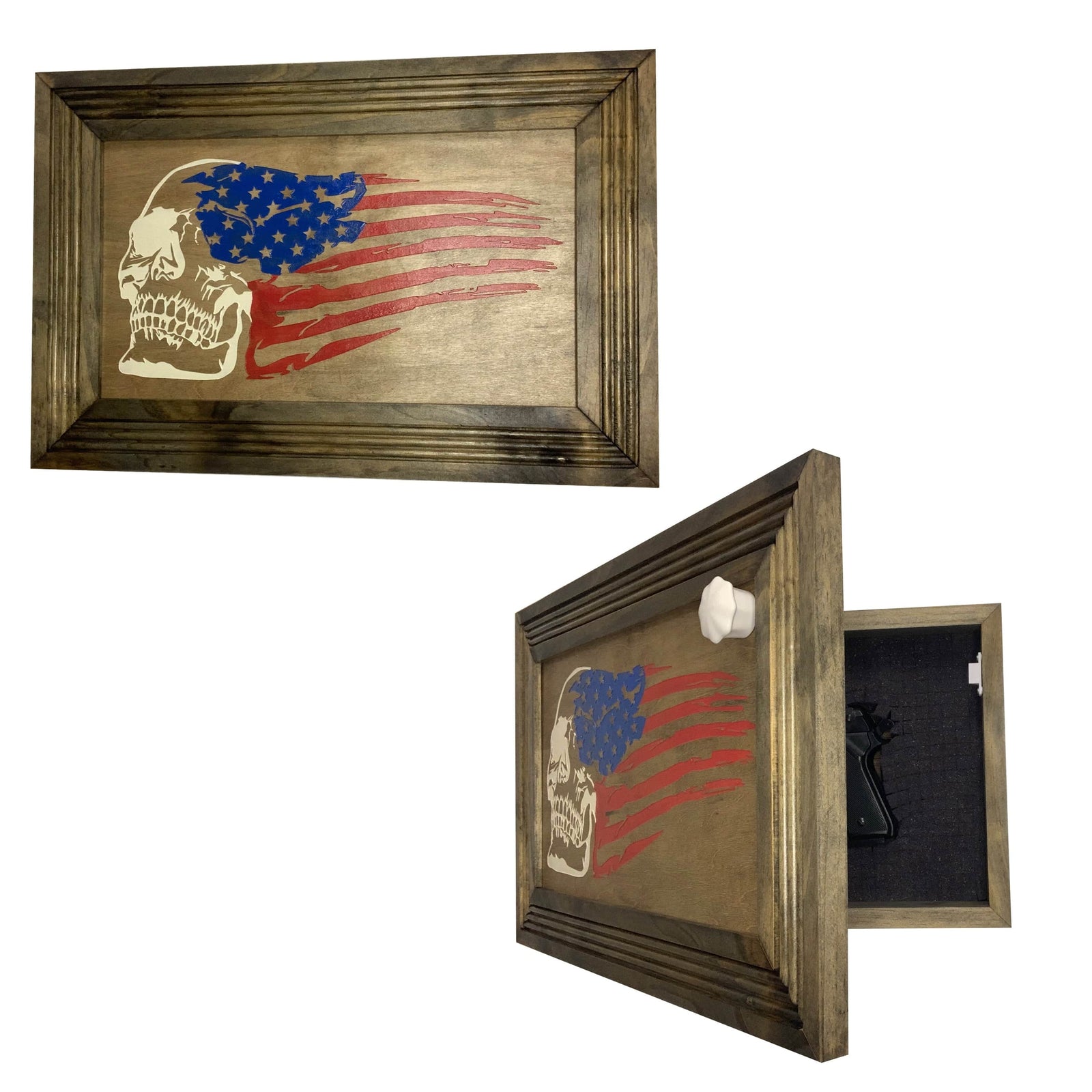 Decorative and Secure Gun Cabinet with Skull & American Flag Design Armadillo Safe and Vault