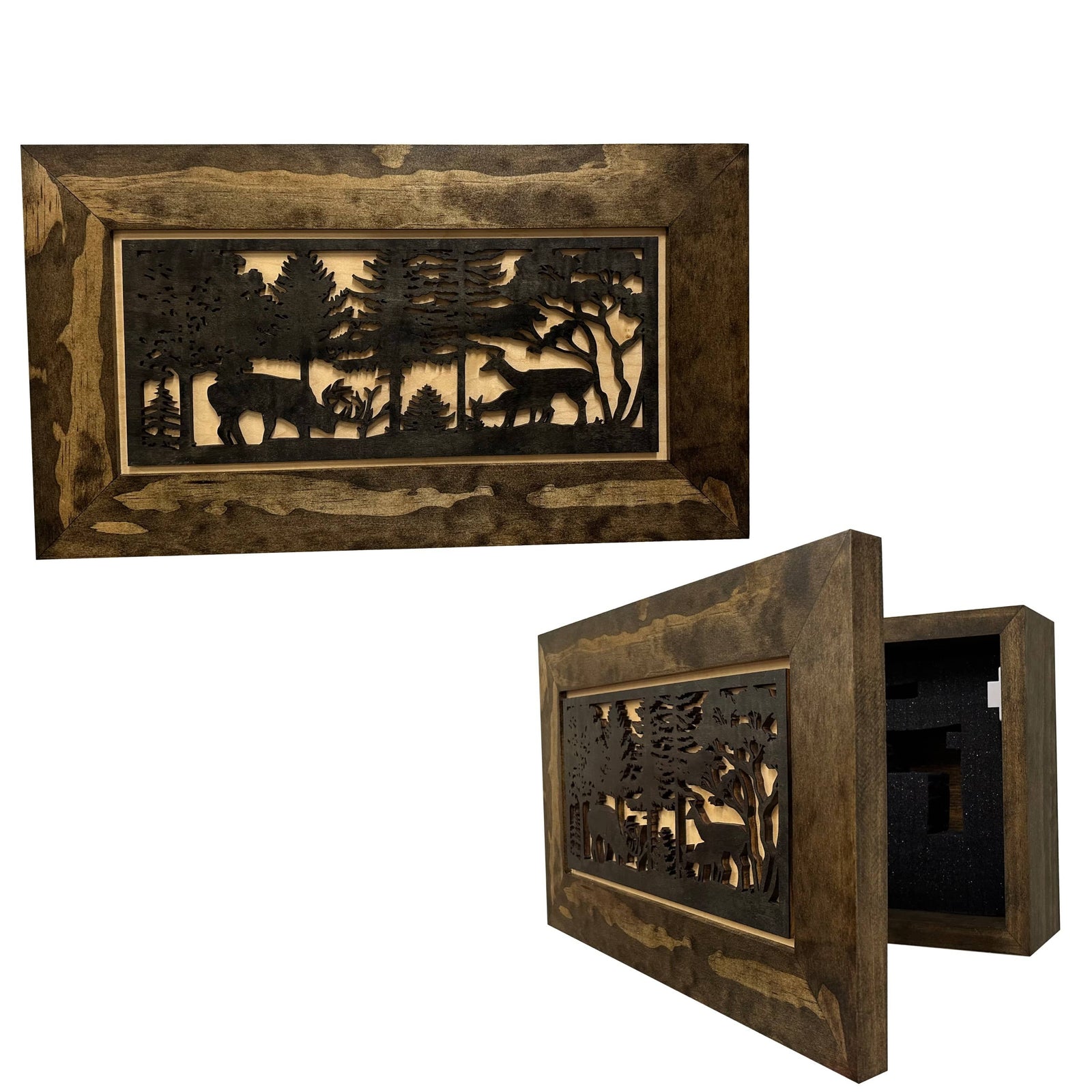 Decorative Deer Scene Wall-Mounted Secure Gun Cabinet - Gun Safe To Securely Store Your Gun & Home Self Defense Gear Armadillo Safe and Vault