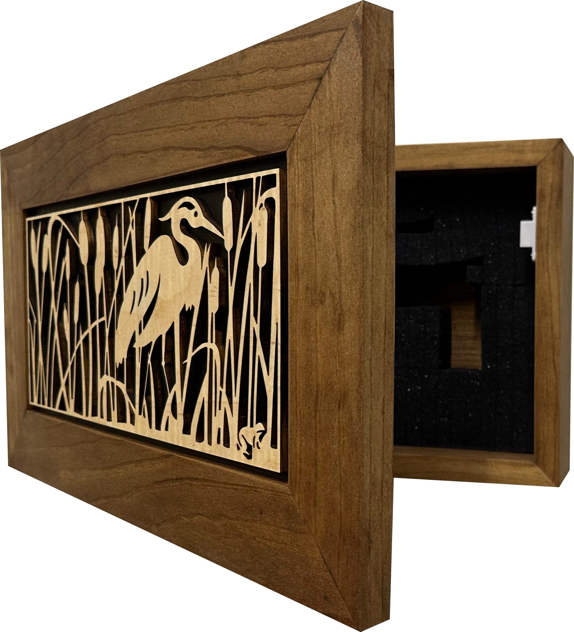 Decorative Gun Safe Heron in Cattails Wall-Mounted Gun Cabinet To Securely Store Your Gun In Plain Sight Armadillo Safe and Vault