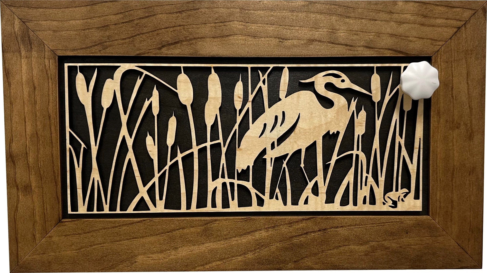 Decorative Gun Safe Heron in Cattails Wall-Mounted Gun Cabinet To Securely Store Your Gun In Plain Sight Armadillo Safe and Vault