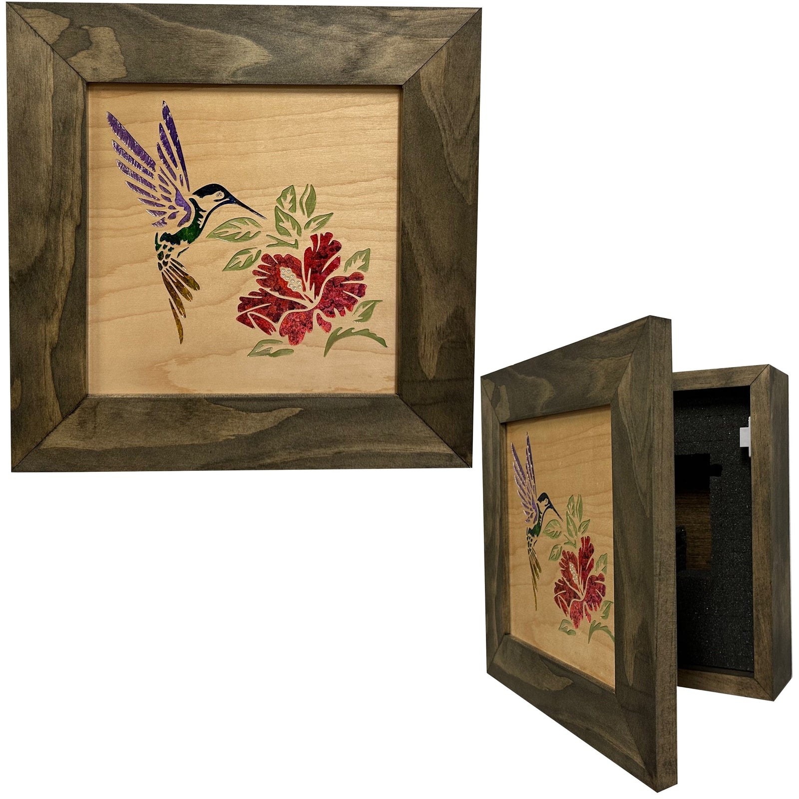 Decorative Wooden Gun Safe with Hummingbird and Hibiscus Armadillo Safe and Vault