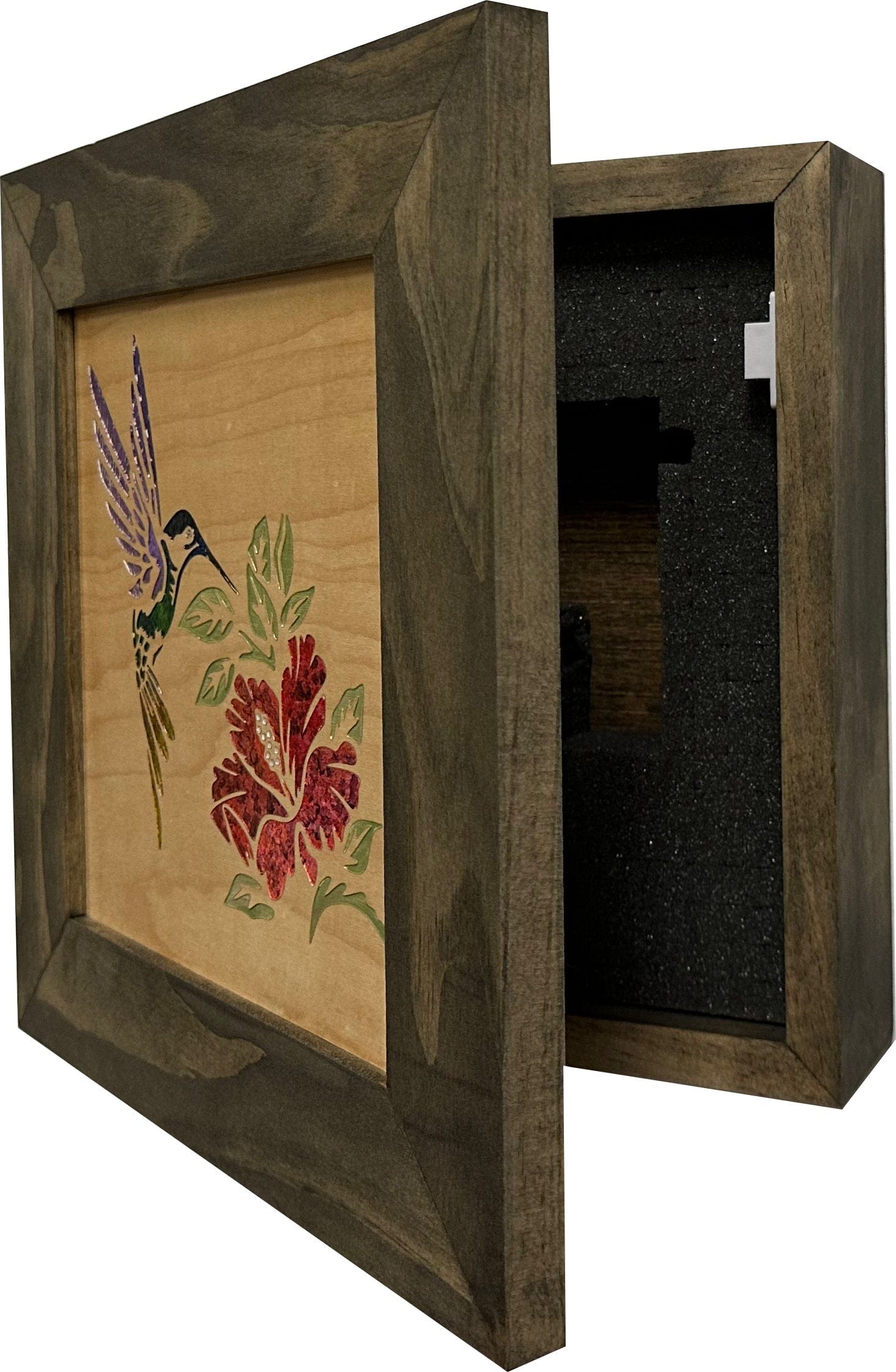 Decorative Wooden Gun Safe with Hummingbird and Hibiscus Armadillo Safe and Vault