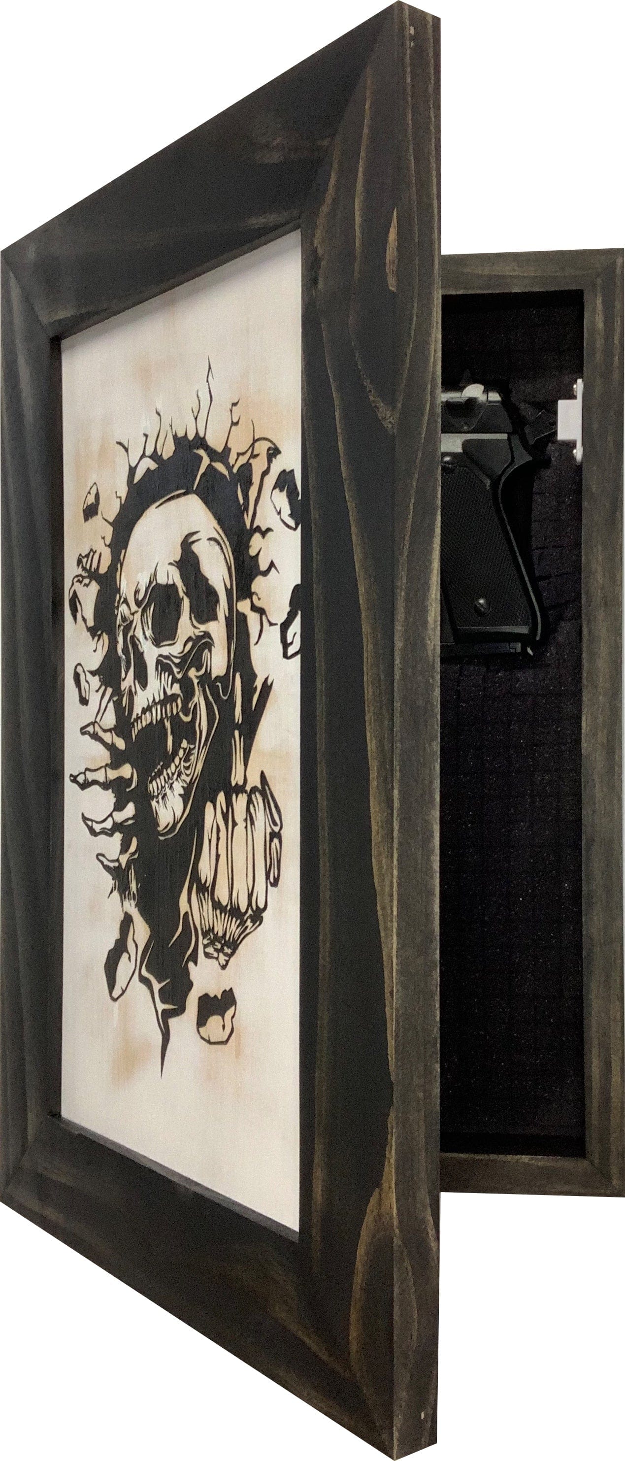 Gothic Skull Giving Middle Finger Decorative Gun Cabinet To Securely Store Your Gun In Any Room! Armadillo Safe and Vault