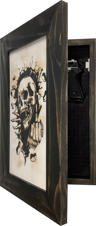 Gothic Skull Giving Middle Finger Decorative Gun Cabinet To Securely Store Your Gun In Any Room! Armadillo Safe and Vault