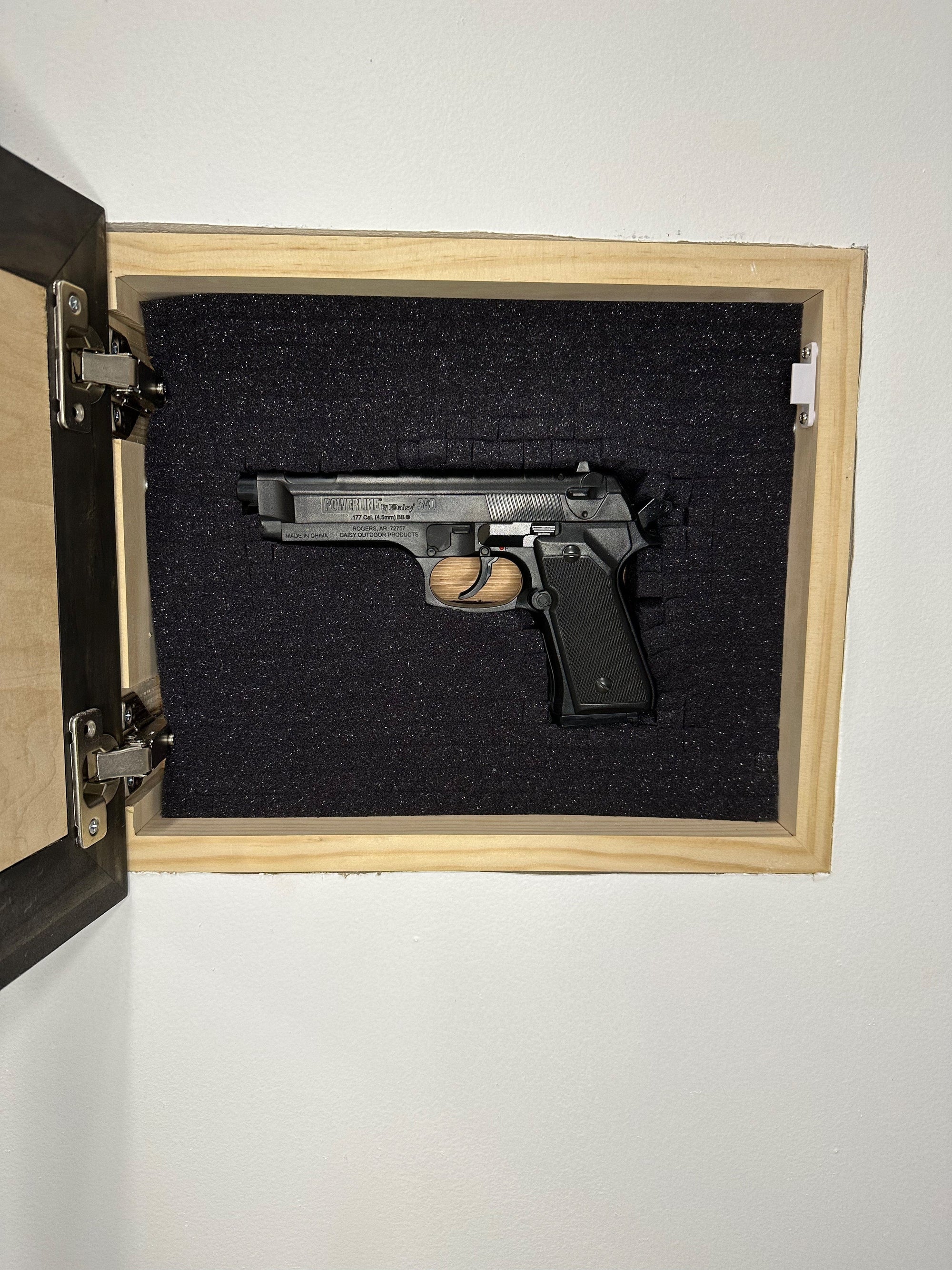 Hidden Gun Safe Recessed In Wall With Luke 11:21 Bible Verse Decoration - Recess In The Wall or Mount On The Wall by Bellewood Designs Armadillo Safe and Vault