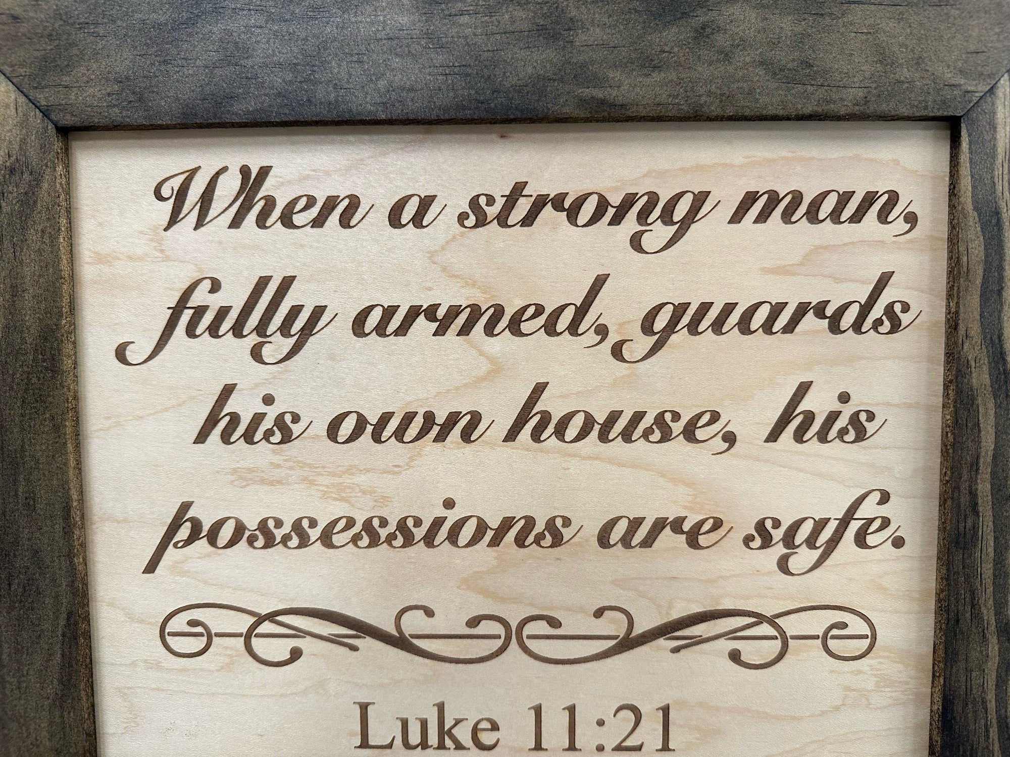Hidden Gun Safe Recessed In Wall With Luke 11:21 Bible Verse Decoration - Recess In The Wall or Mount On The Wall by Bellewood Designs Armadillo Safe and Vault