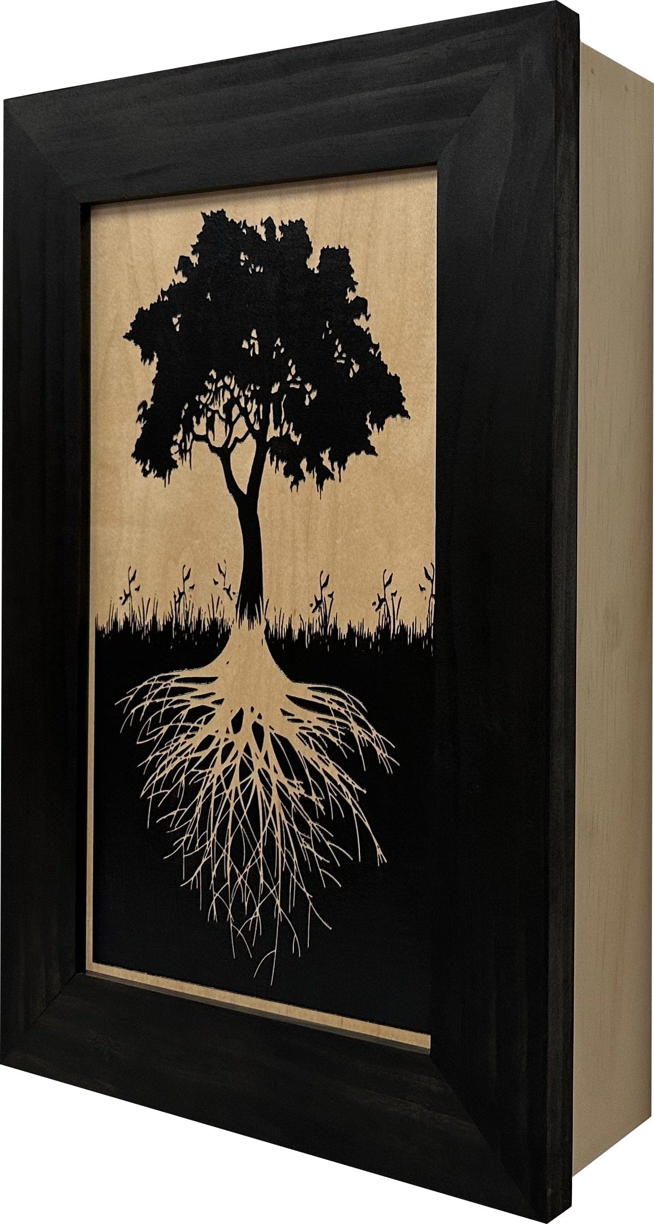 Hidden Gun Storage Tree Roots Silhouette Concealment Shelf Armadillo Safe and Vault