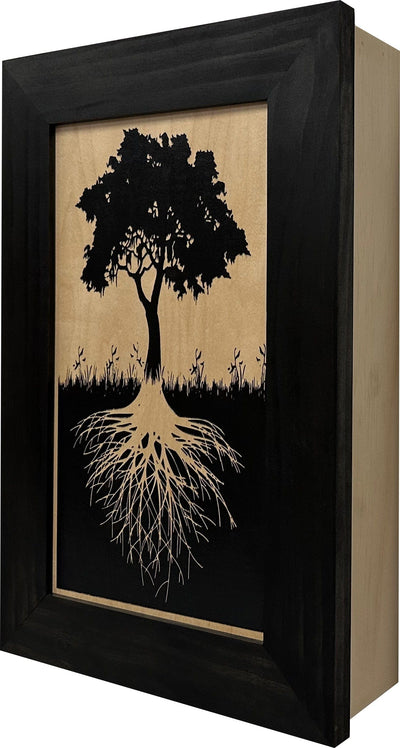 Hidden Gun Storage Tree Roots Silhouette Concealment Shelf Armadillo Safe and Vault