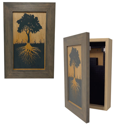 Hidden Gun Storage Tree Roots Silhouette Concealment Shelf Armadillo Safe and Vault