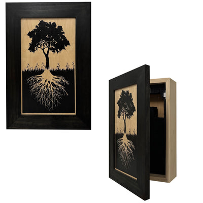 Hidden Gun Storage Tree Roots Silhouette Concealment Shelf Armadillo Safe and Vault