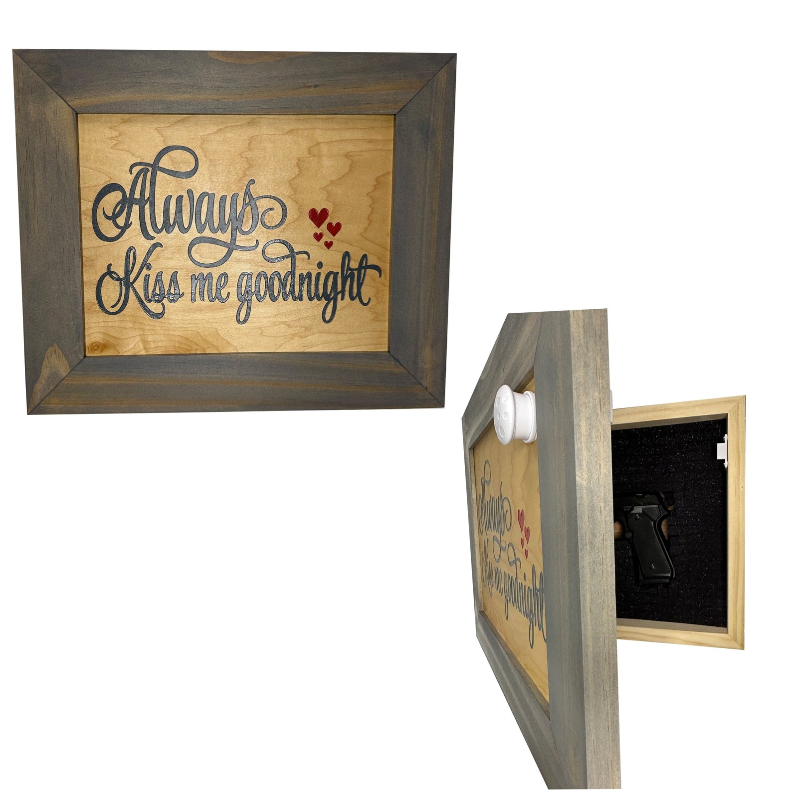 In Wall Gun Safe with Decorative Front Always Kiss Me Goodnight to Securely Store Your Gun In The Wall Armadillo Safe and Vault