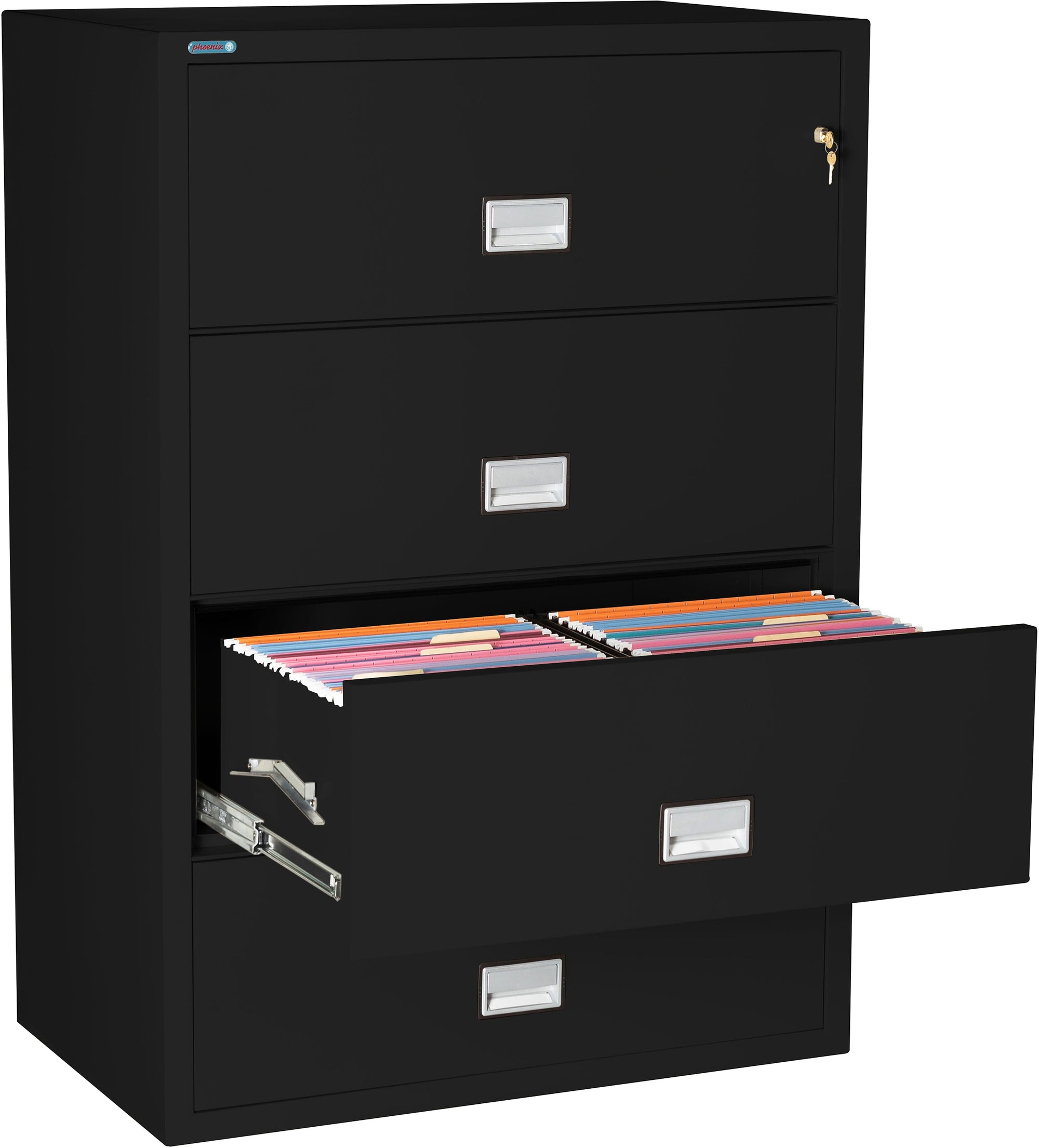 Phoenix LAT4W38 Lateral 38 inch 4-Drawer Fireproof File Cabinet with Water Seal Armadillo Safe and Vault