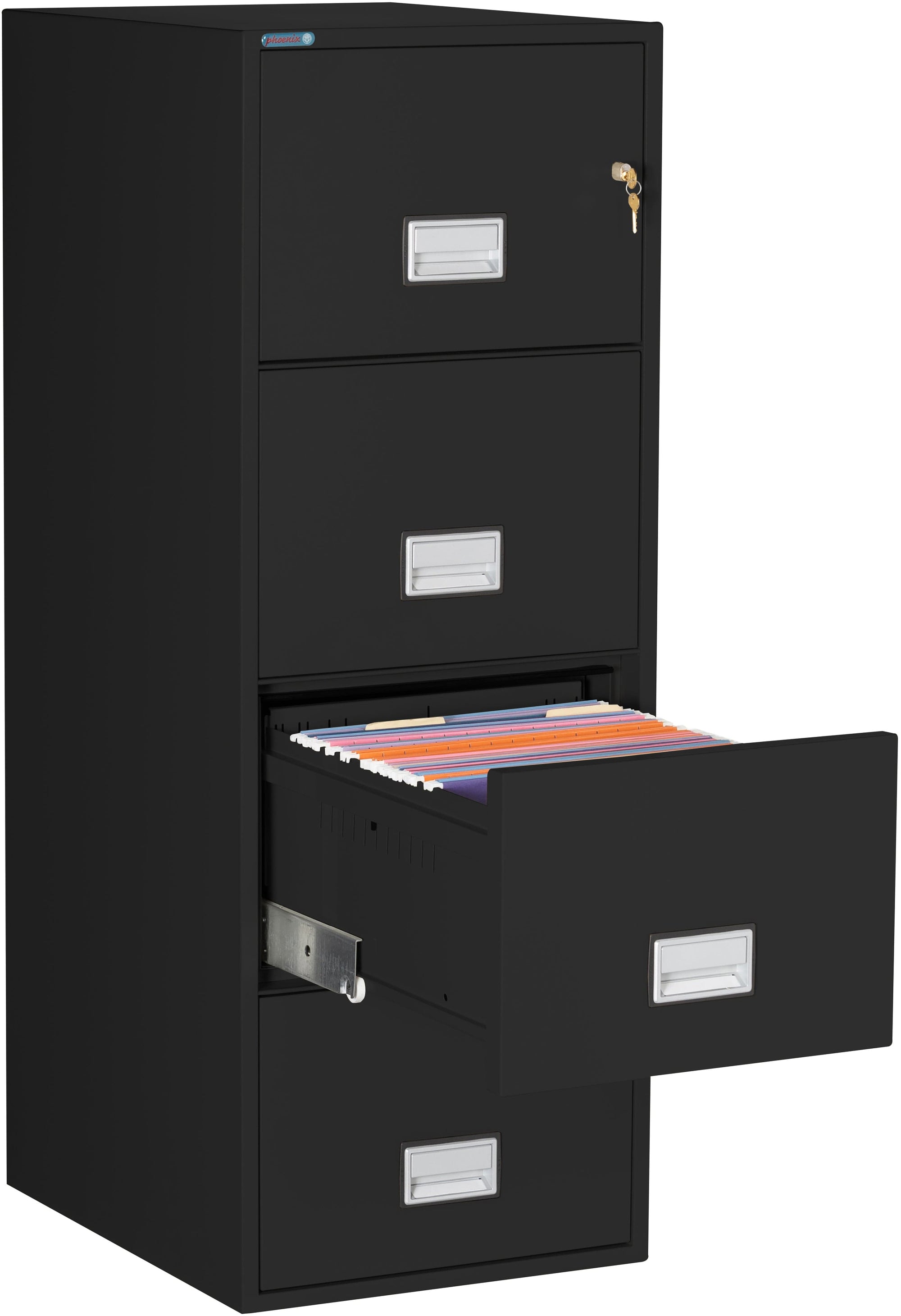 Phoenix LGL4W25 Vertical 25 inch 4-Drawer Legal Fireproof File Cabinet with Water Seal Armadillo Safe and Vault