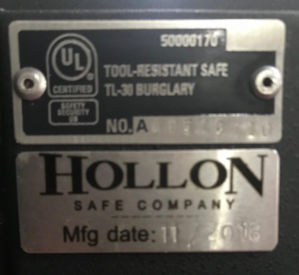 Hollon MJ-1014C TL-30 Rated Safe Armadillo Safe and Vault