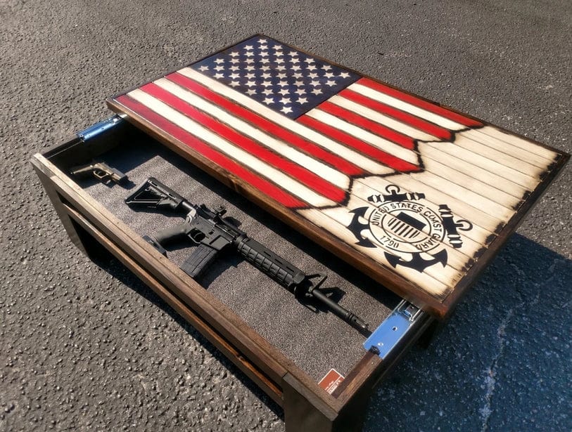 Liberty Home Rustic American Flag Gun Storage Coffee Table Armadillo Safe and Vault