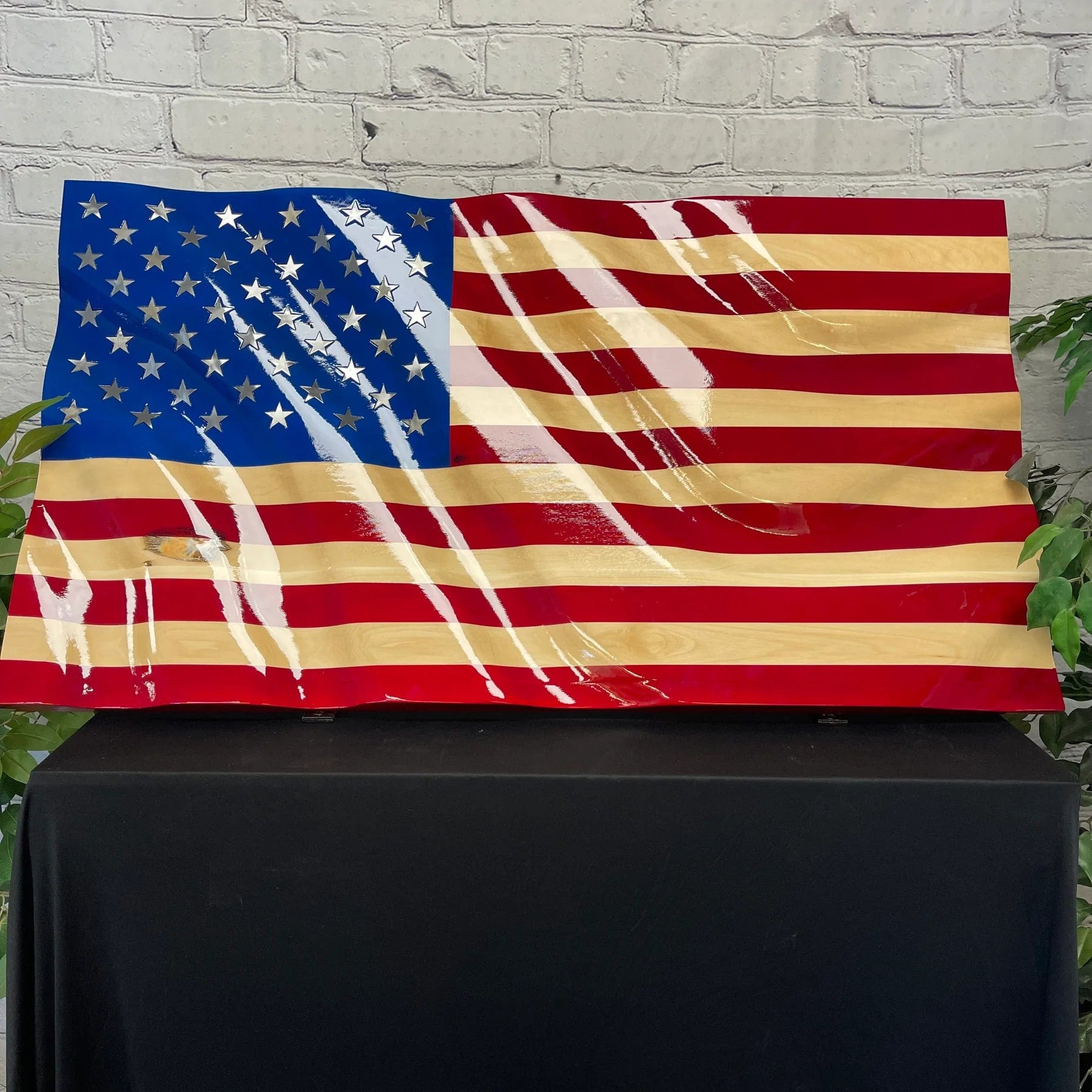 Metal Art of Wisconsin Maple / Inlaid Steel Stars Painted Butcher Block Armadillo Safe and Vault