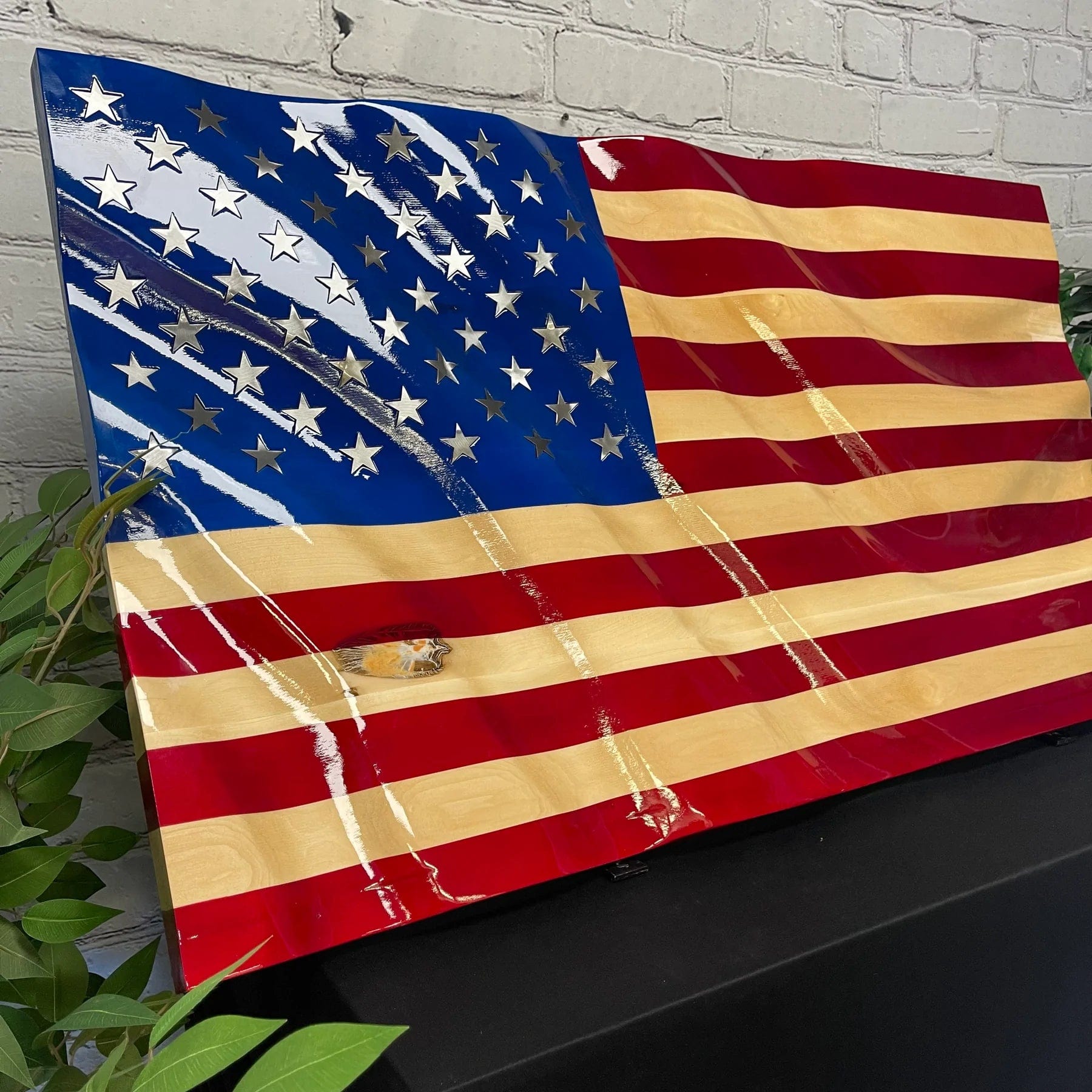 Metal Art of Wisconsin Maple / Inlaid Steel Stars Painted Butcher Block Armadillo Safe and Vault