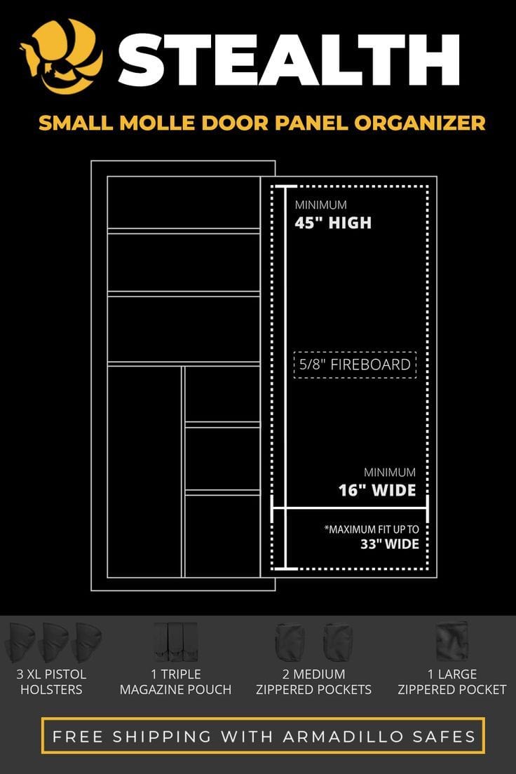 Stealth Small Molle Gun Safe Door Panel Organizer Armadillo Safe and Vault