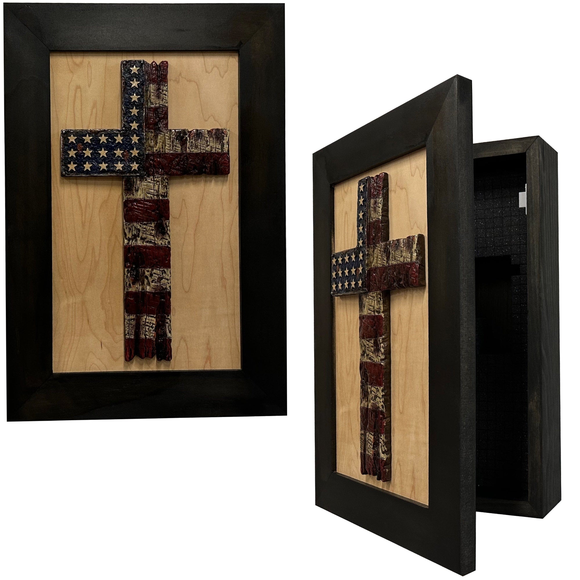 American Flag Cross Decorative Wall-Mounted Secure Gun Cabinet Armadillo Safe and Vault
