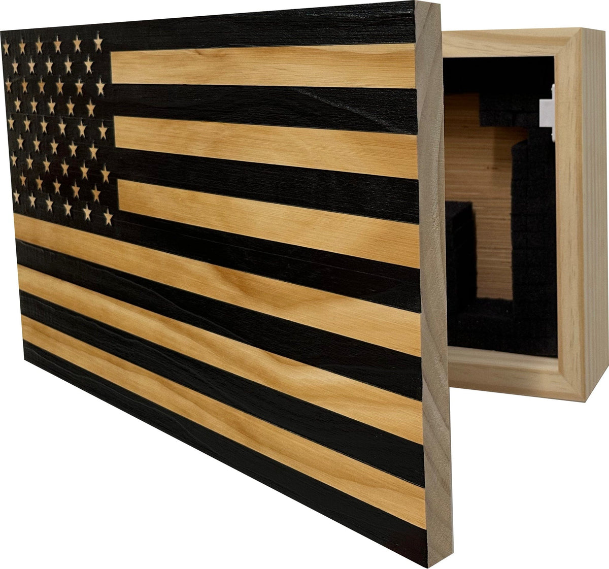 American Flag Decorative & Secure Wall-Mounted Gun Cabinet (Black) Armadillo Safe and Vault