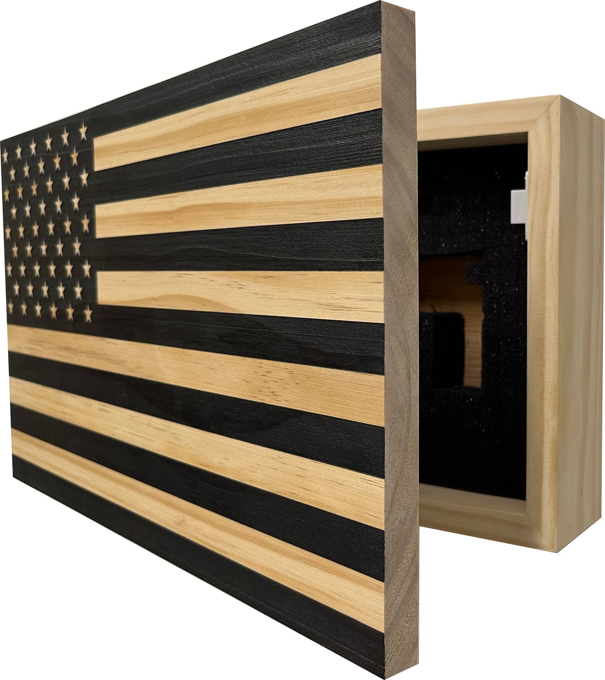 American Flag Decorative & Secure Wall-Mounted Gun Cabinet (Carbon Gray) Armadillo Safe and Vault