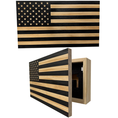 American Flag Decorative & Secure Wall-Mounted Gun Cabinet (Carbon Gray) Armadillo Safe and Vault