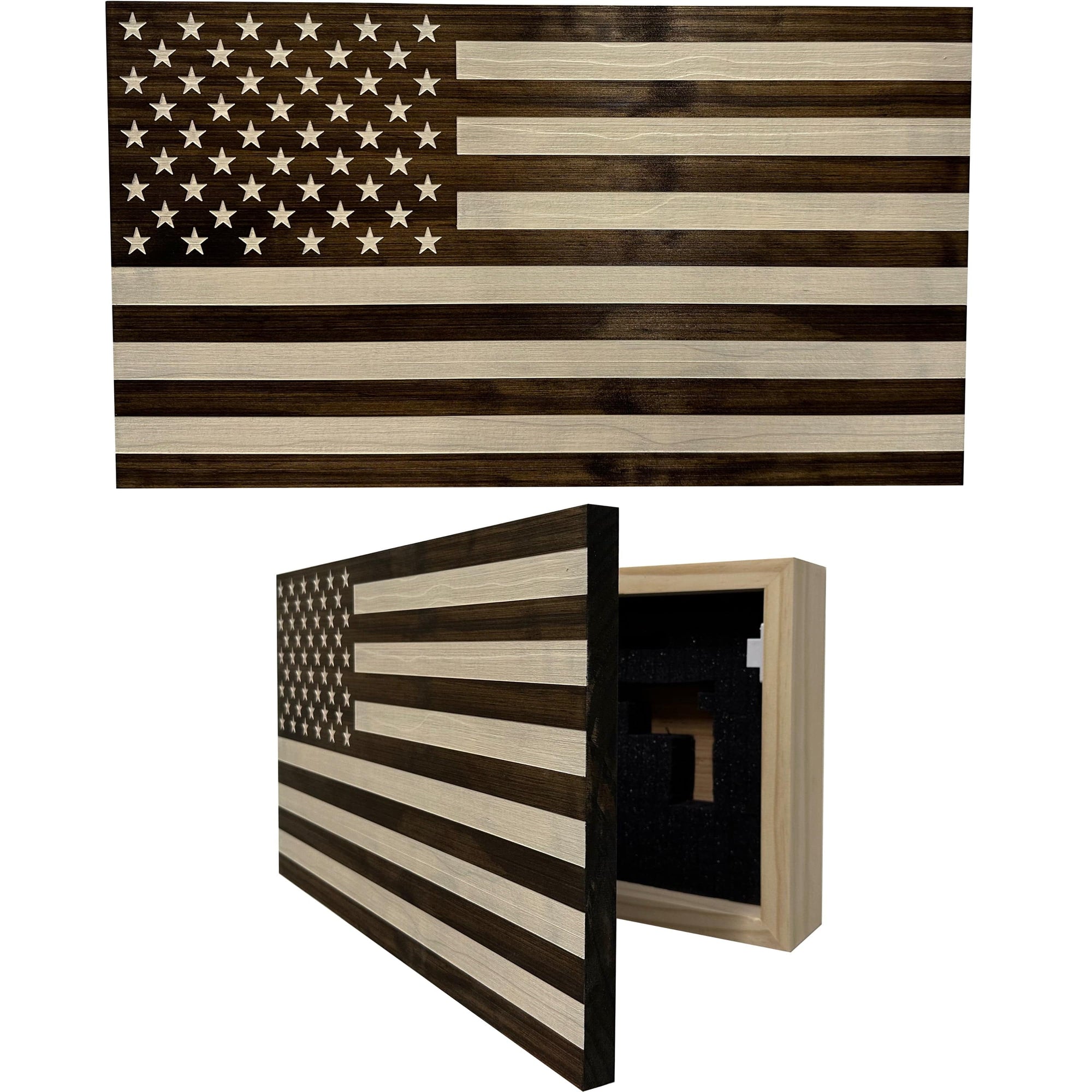 American Flag Decorative & Secure Wall-Mounted Gun Cabinet (Dark Walnut) Armadillo Safe and Vault
