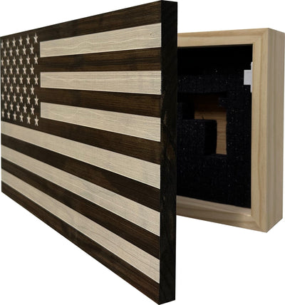 American Flag Decorative & Secure Wall-Mounted Gun Cabinet (Dark Walnut) Armadillo Safe and Vault