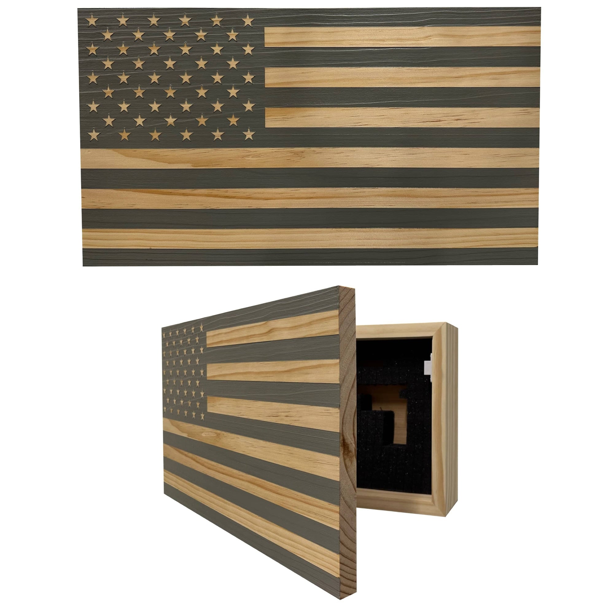 American Flag Decorative & Secure Wall-Mounted Gun Cabinet (Gray) Armadillo Safe and Vault
