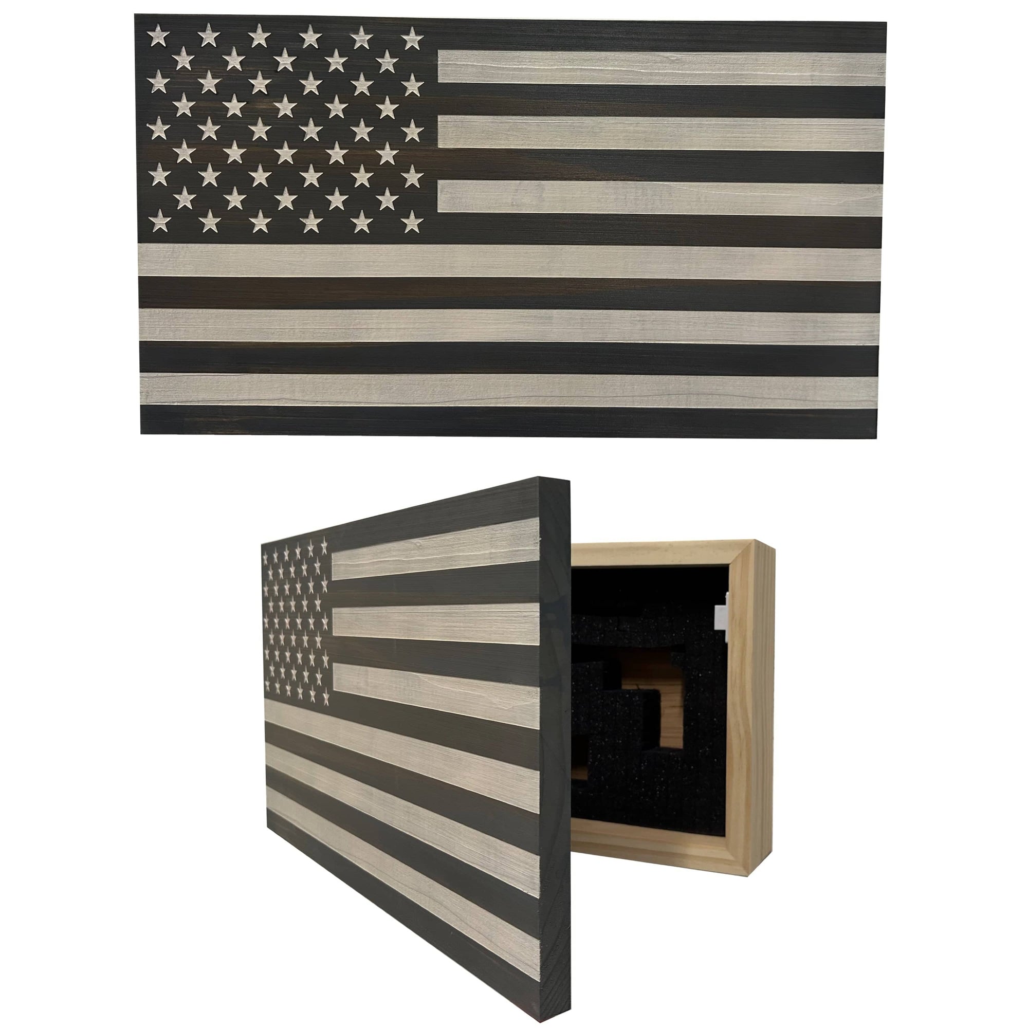 American Flag Decorative & Secure Wall-Mounted Gun Cabinet (Gray & White) Armadillo Safe and Vault