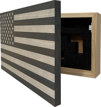 American Flag Decorative & Secure Wall-Mounted Gun Cabinet (Gray & White) Armadillo Safe and Vault