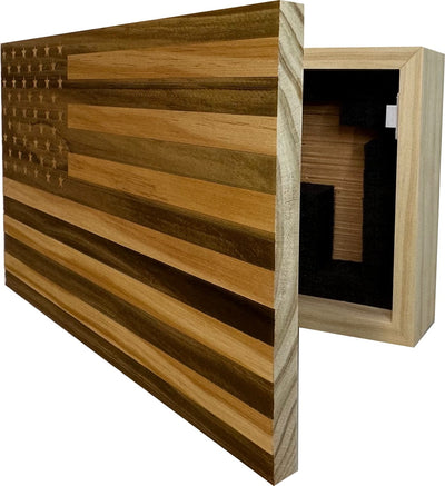 American Flag Decorative & Secure Wall-Mounted Gun Cabinet (Natural) Armadillo Safe and Vault