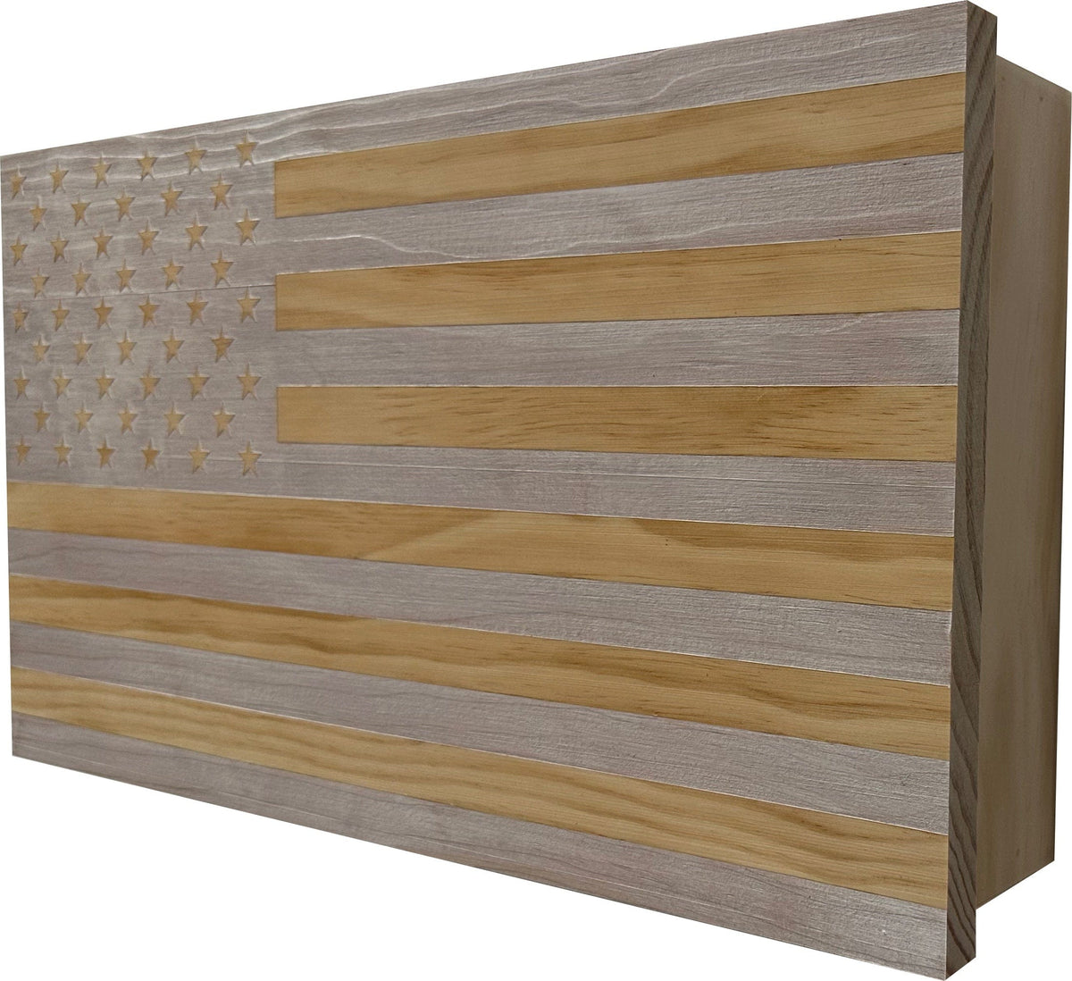 American Flag Decorative & Secure Wall-Mounted Gun Cabinet (Whitewashed) Armadillo Safe and Vault