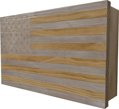 American Flag Decorative & Secure Wall-Mounted Gun Cabinet (Whitewashed) Armadillo Safe and Vault