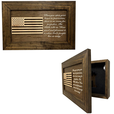 American Flag & Patriotism Decorative & Secure Wall-Mounted Gun Cabinet (Jacobean) Armadillo Safe and Vault