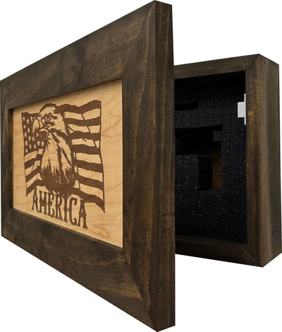American Flag with Bald Eagle Patriotic Decorative Wall-Mounted Secure Gun Cabinet Armadillo Safe and Vault