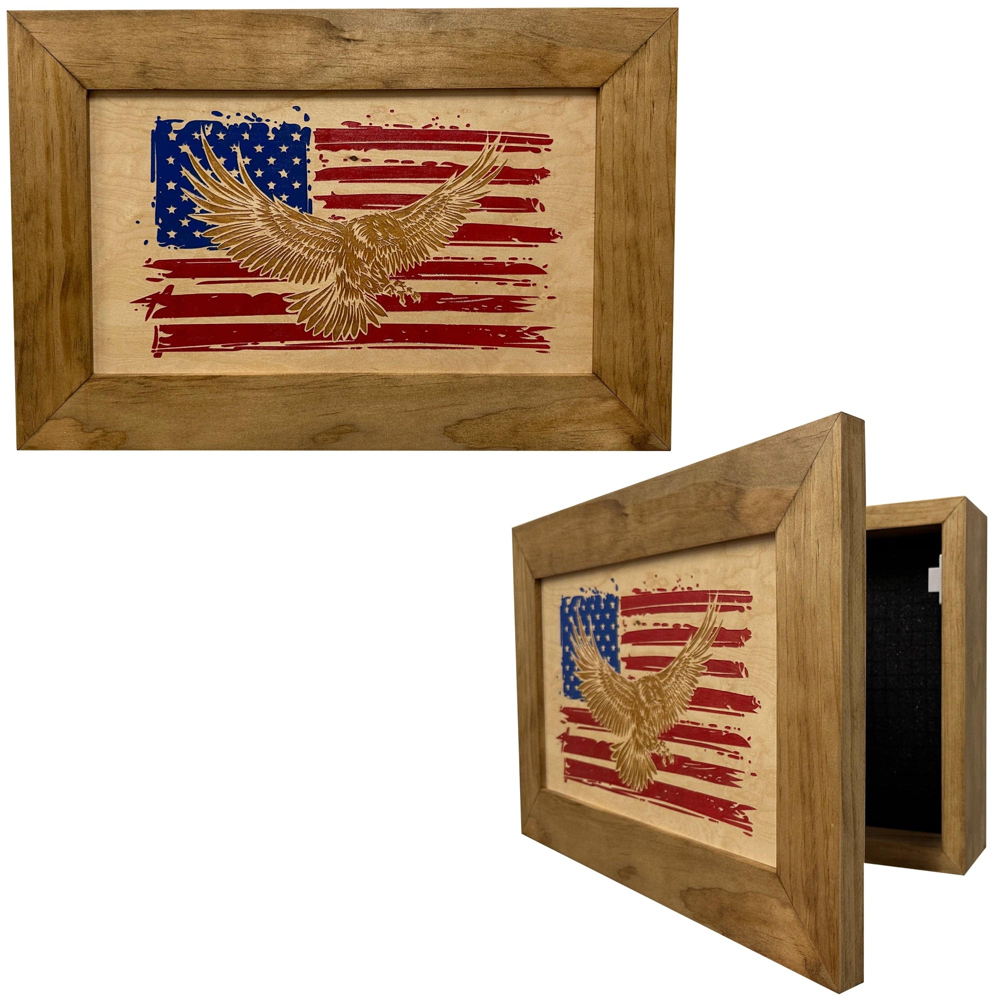 Bald Eagle & American Flag Patriotic Decorative Wall-Mounted Secure Gun Cabinet Armadillo Safe and Vault