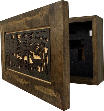 Decorative Deer Scene Wall-Mounted Secure Gun Cabinet - Gun Safe To Securely Store Your Gun & Home Self Defense Gear Armadillo Safe and Vault