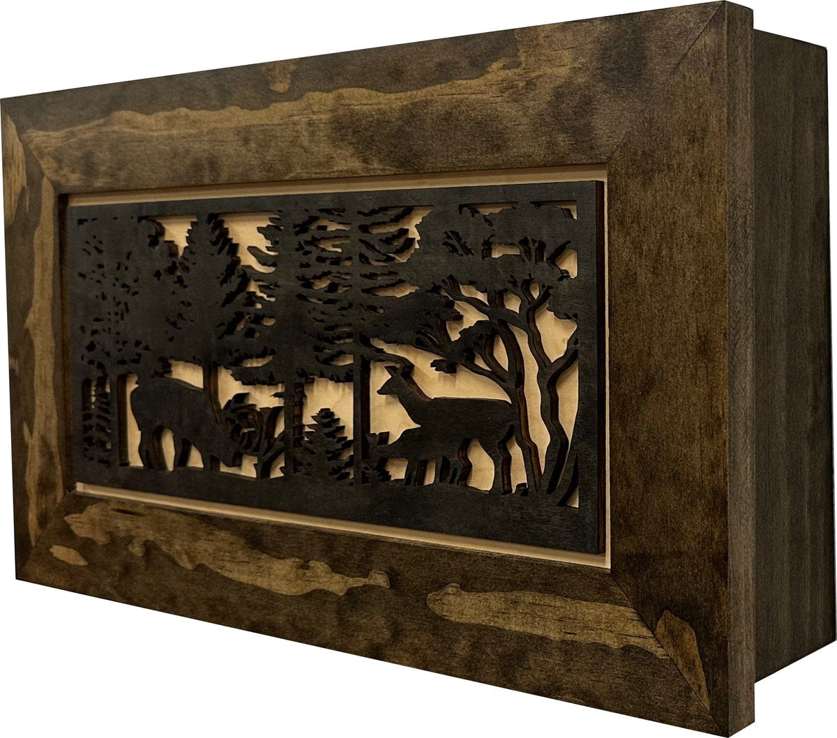 Decorative Deer Scene Wall-Mounted Secure Gun Cabinet - Gun Safe To Securely Store Your Gun & Home Self Defense Gear Armadillo Safe and Vault