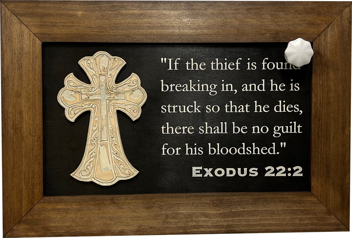 Decorative Gun Cabinet Wall-Mounted & Secure with a Cross and Exodus 22:2 - Gun safe To Securely Store Your Gun & Home Self Defense Gear Armadillo Safe and Vault