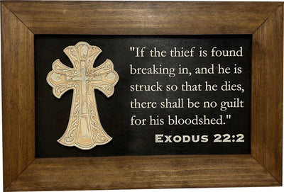 Decorative Gun Cabinet Wall-Mounted & Secure with a Cross and Exodus 22:2 - Gun safe To Securely Store Your Gun & Home Self Defense Gear Armadillo Safe and Vault