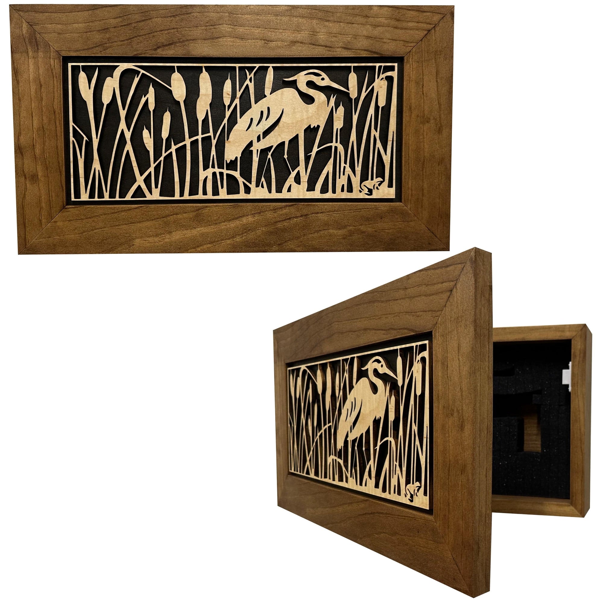 Decorative Gun Safe Heron in Cattails Wall-Mounted Gun Cabinet To Securely Store Your Gun In Plain Sight Armadillo Safe and Vault