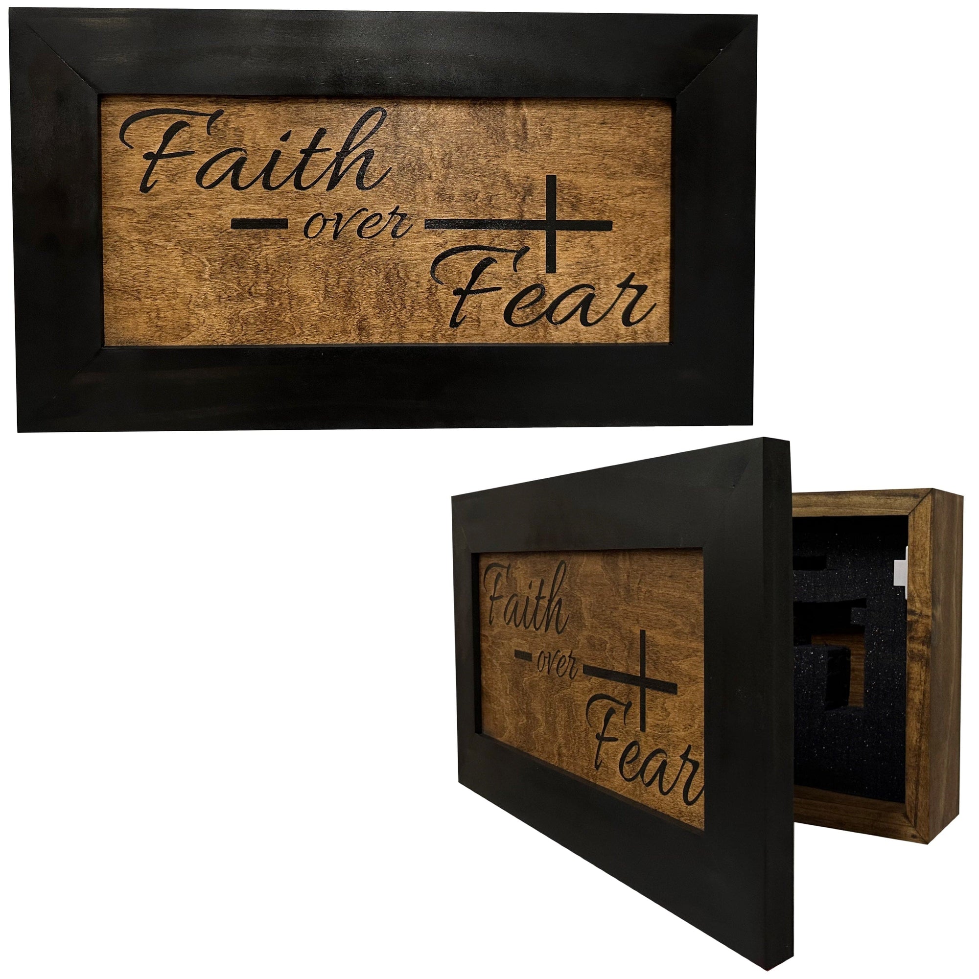Faith Over Fear Decorative Wall-Mounted Secure Gun Cabinet Armadillo Safe and Vault