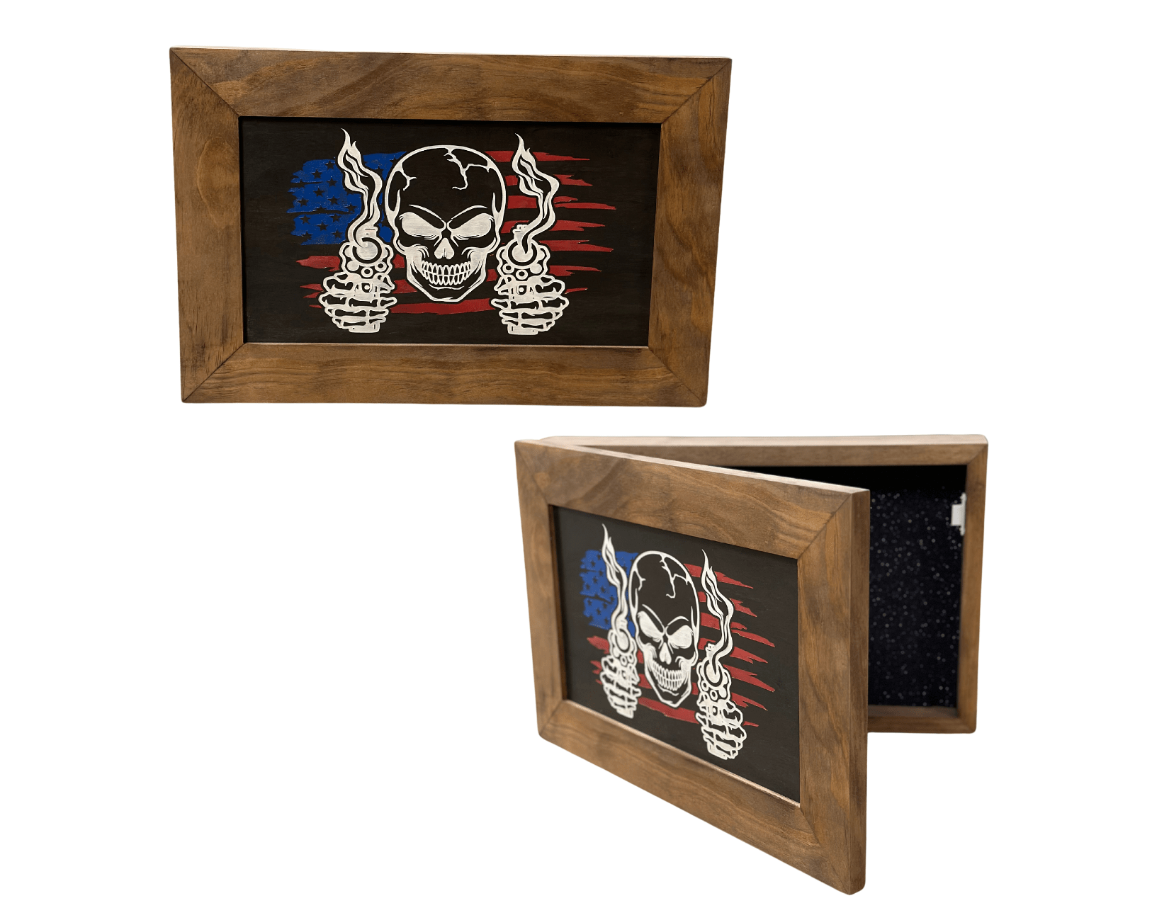 Flag Skull Gun Safe - Wall Mounted Decorative Secure Gun Cabinet Armadillo Safe and Vault
