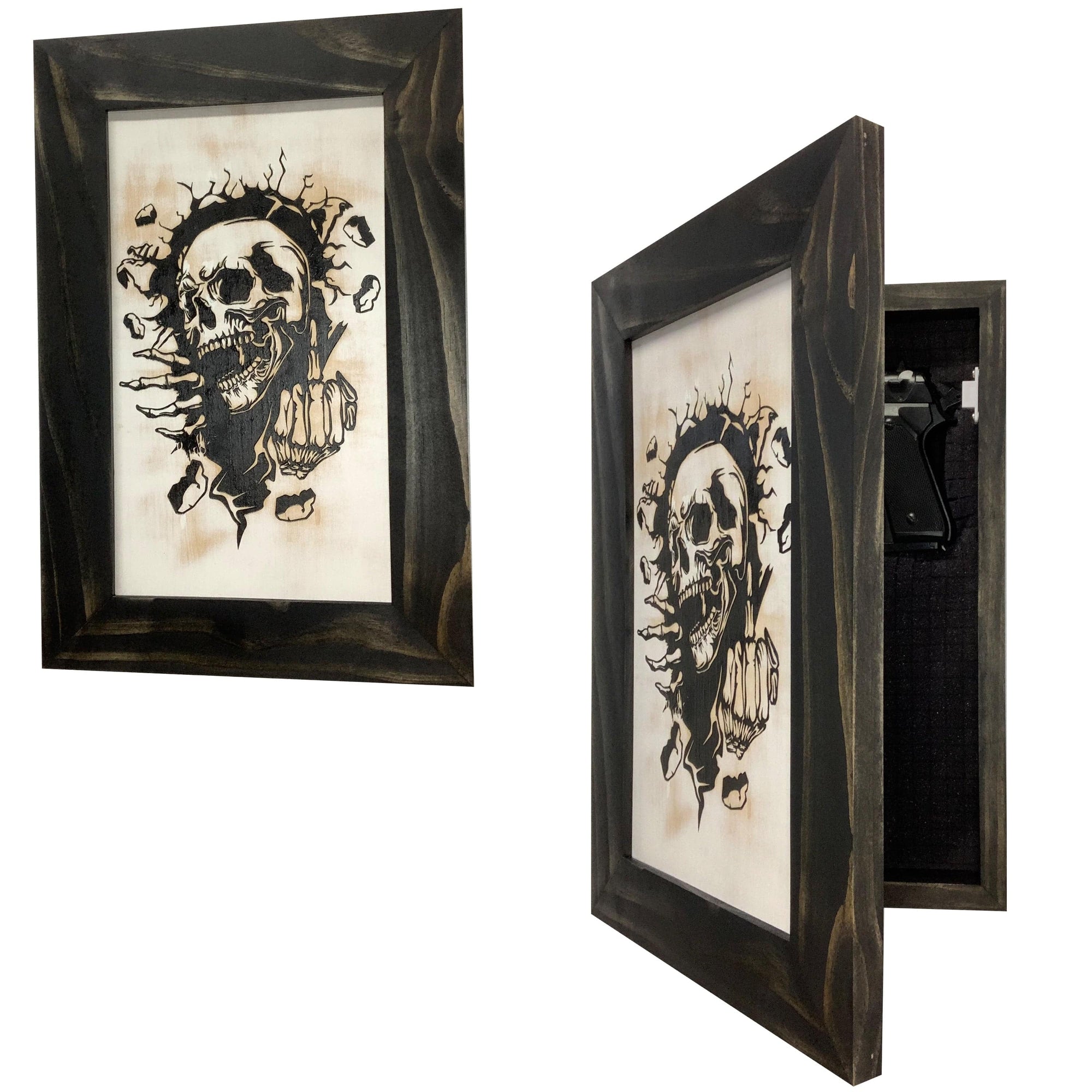 Gothic Skull Giving Middle Finger Decorative Gun Cabinet To Securely Store Your Gun In Any Room! Armadillo Safe and Vault
