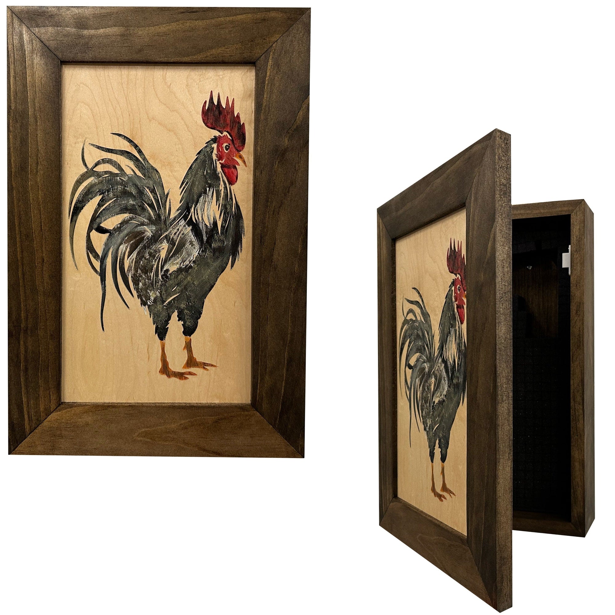 Hidden Gun Cabinet Farmhouse Rooster Art Wall Decoration - Secure Gun Safe by Bellewood Designs Armadillo Safe and Vault