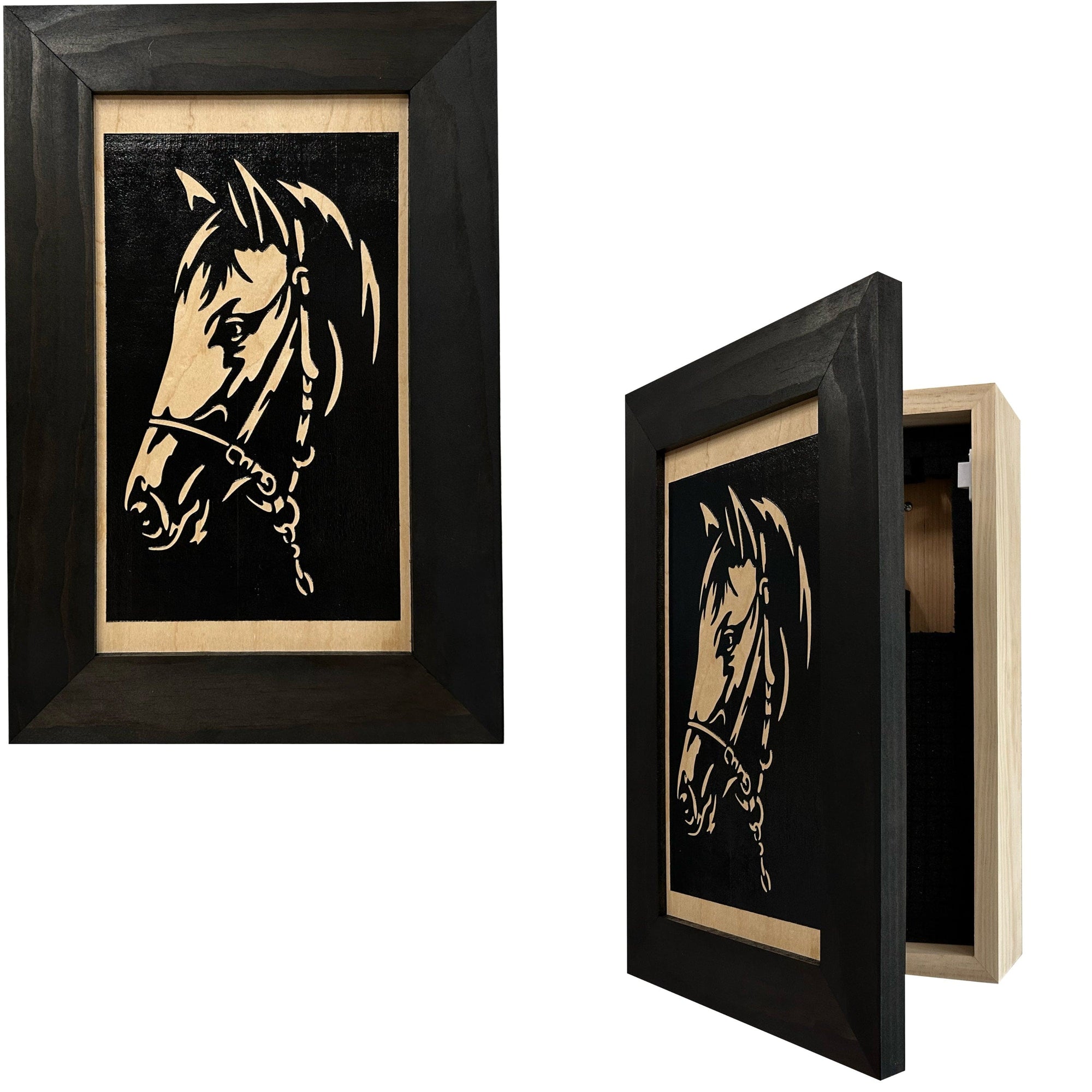 Hidden Gun Safe Black Horse Wall Art Decoration - Secure Gun Cabinet by Bellewood Designs Armadillo Safe and Vault